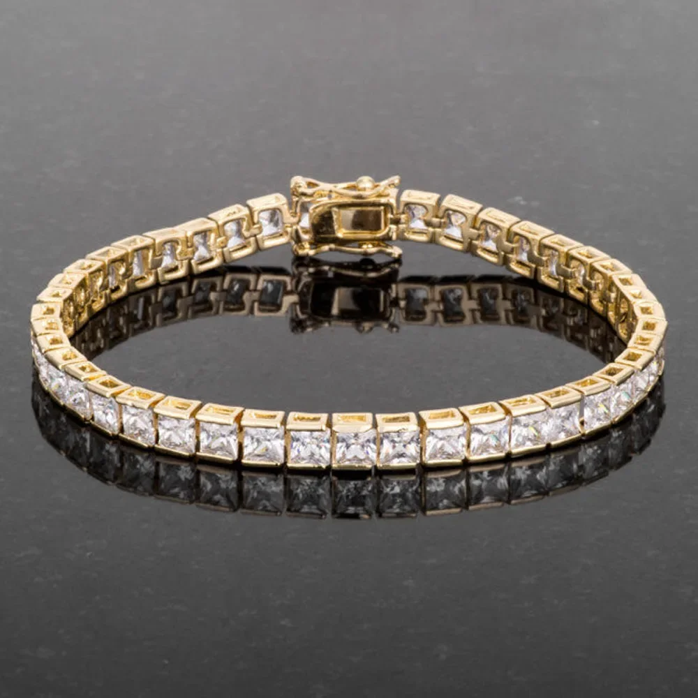 Princess Cut CZ Gold Tone Tennis Bracelet - Picture 3 of 3